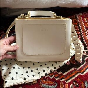Clare V Ivory Satchel with Gold Accents